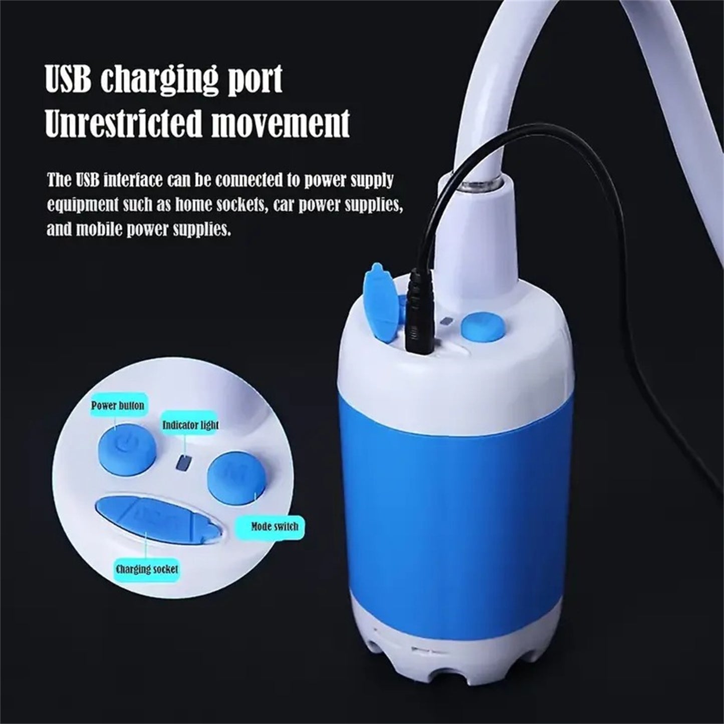 Tragbare Outdoor-Campingdusche mit wiederaufladbarem 5000-mAh-Akku