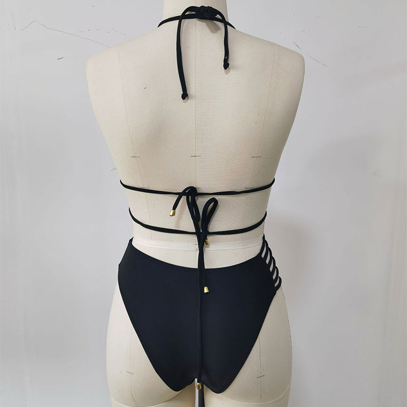 Two-piece Halter Neck Bikini Cutout Swimwear Set