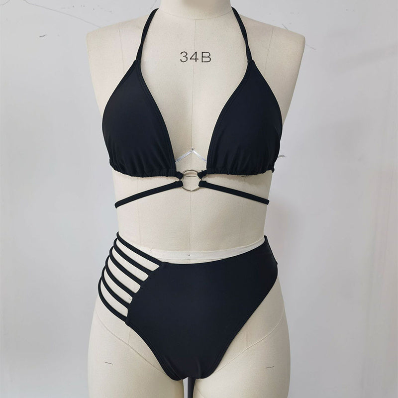 Two-piece Halter Neck Bikini Cutout Swimwear Set