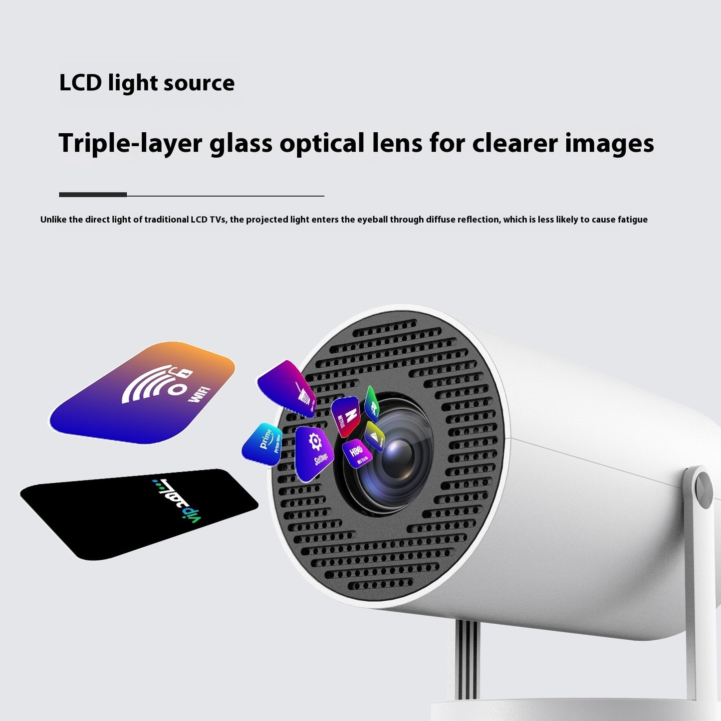 Portable Projector With 80 Degrees Projection `