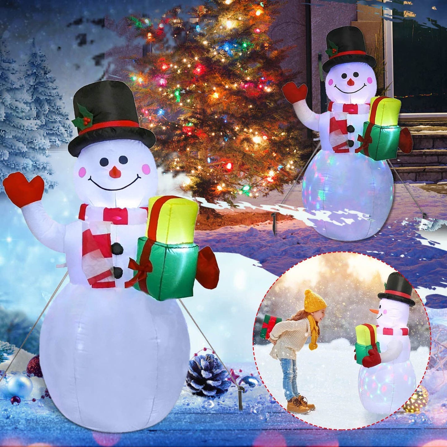 Christmas LED Lights Glowing Santa / Tree / Snowman Inflatables