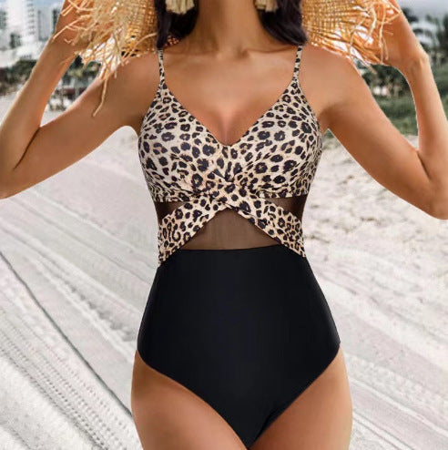 Halter Neck One-Piece Swimsuit With Crossover Strap
