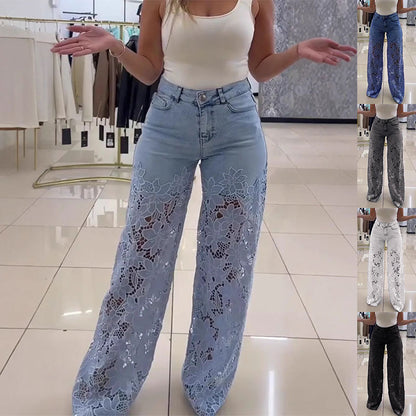 High Waisted Y2K Laced Flower Flared Jeans